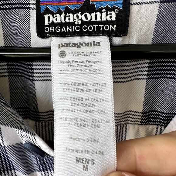 Patagonia Blue and Cream Plaid 100% Organic Cotton Casual Button Front Shirt, M - Picture 5 of 5